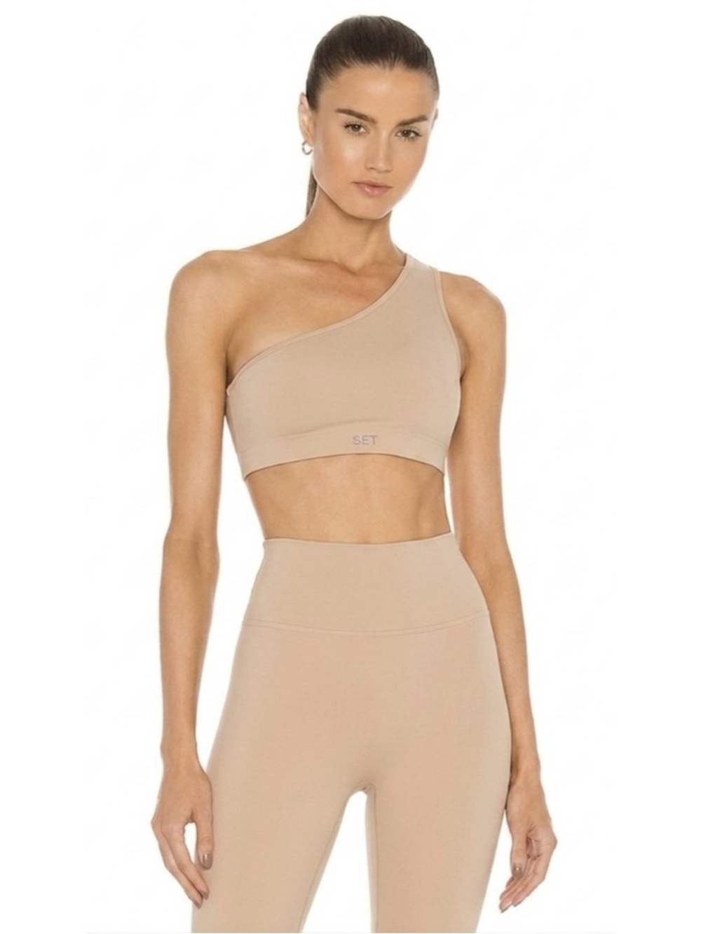 Set Active Sportbody Leggings & One Shoulder Sports Bra Sz Medium Nude / Beige